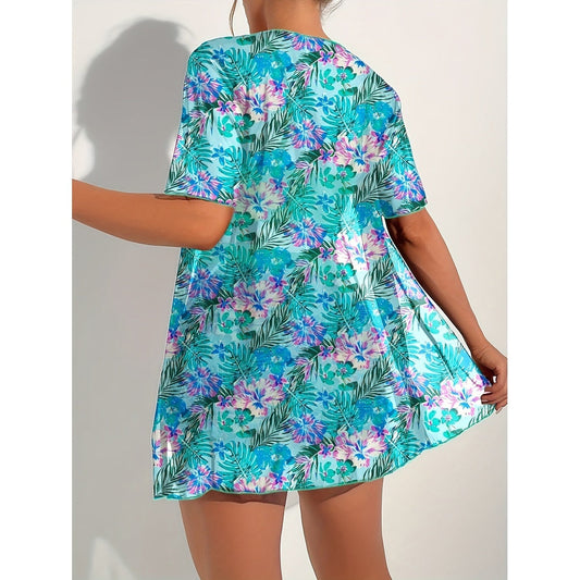 Printed High‑Waist Slimming Bikini Three‑Piece Set CJ US