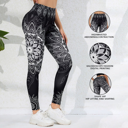 Watercolor Print Yoga Pants for Women, High-Waisted, Tummy-Control, Butt-Lifting, Quick-Dry, Ankle-Length Fitness Workout Leggings
