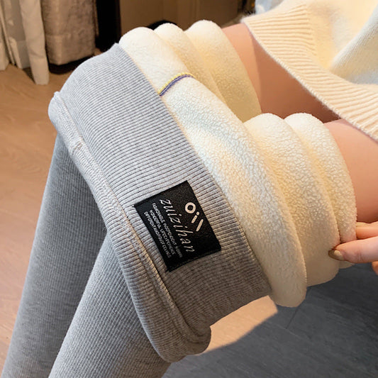 Leggings Women's Outer Wear High Waist Tight Season Lambswool Fleece Lined Padded Warm Keeping Pants