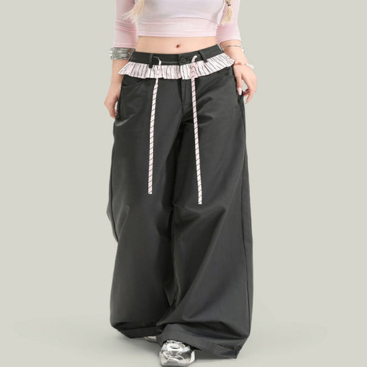 American-style Vintage Lace-panelled Casual Pants
