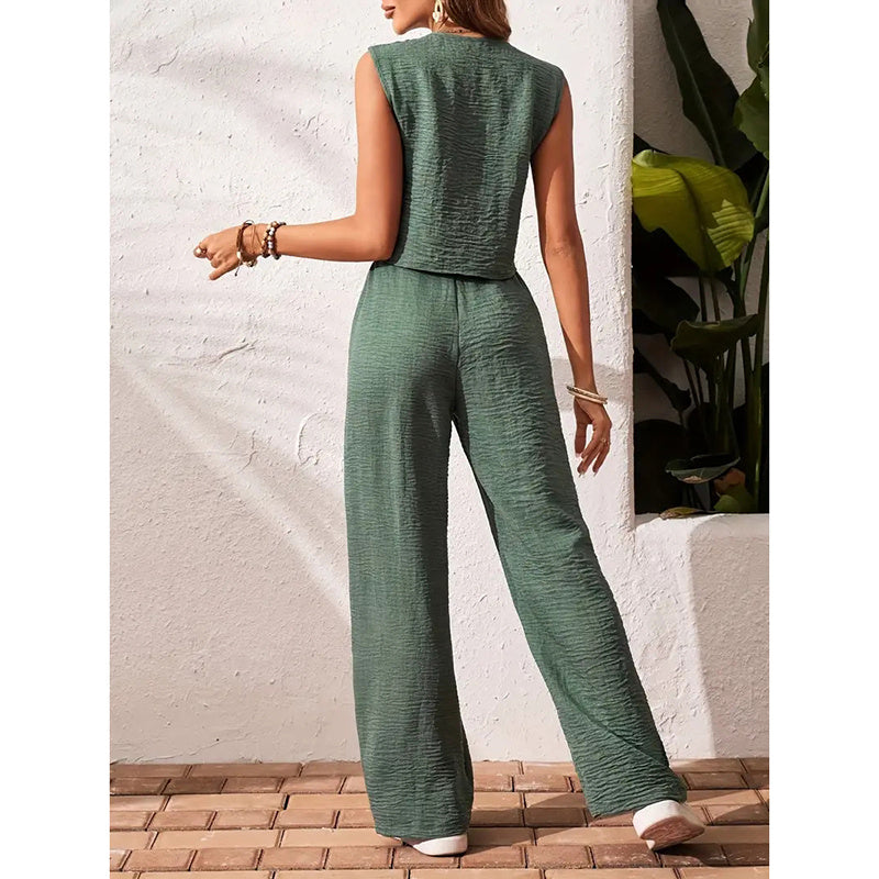Women’s crop vest blazer wide leg pants set CJ US