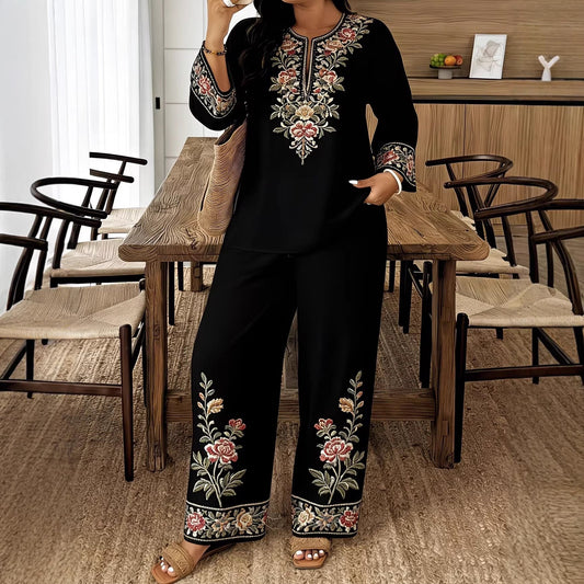 Long-sleeve Lace Floral Long-sleeve Ethnic-style Middle Eastern Set