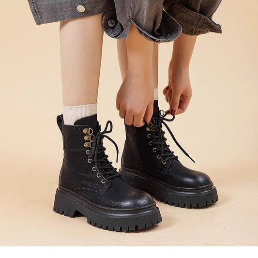 Women's Retro Height-Enhancing Mid-Calf Martin Boots