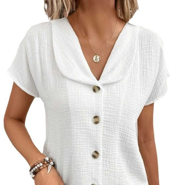 🌞 Women's Summer Solid Color Short-Sleeved Button Cardigan Top FitiqueFit
