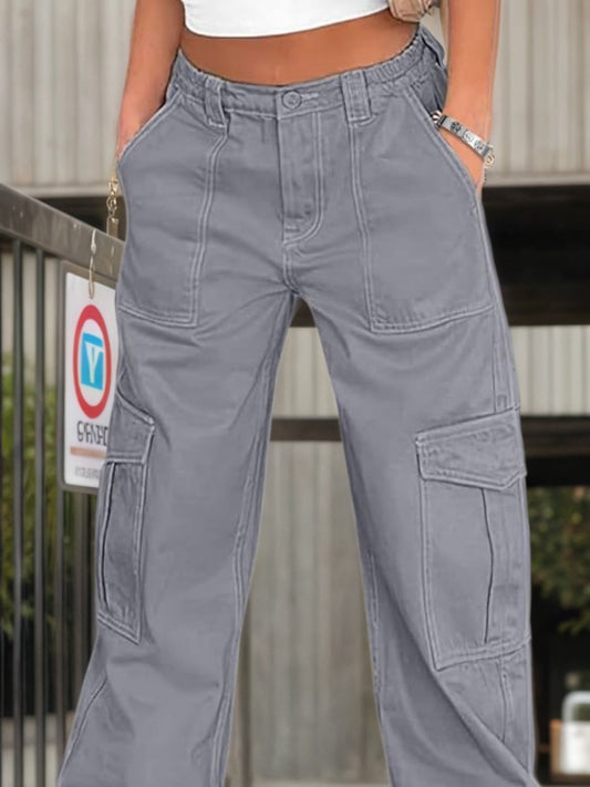 2025 New Women's Work Pants High Waisted Casual Pants Loose Elastic Wide Leg Y2K Streetwear With 6 Pockets CJ US