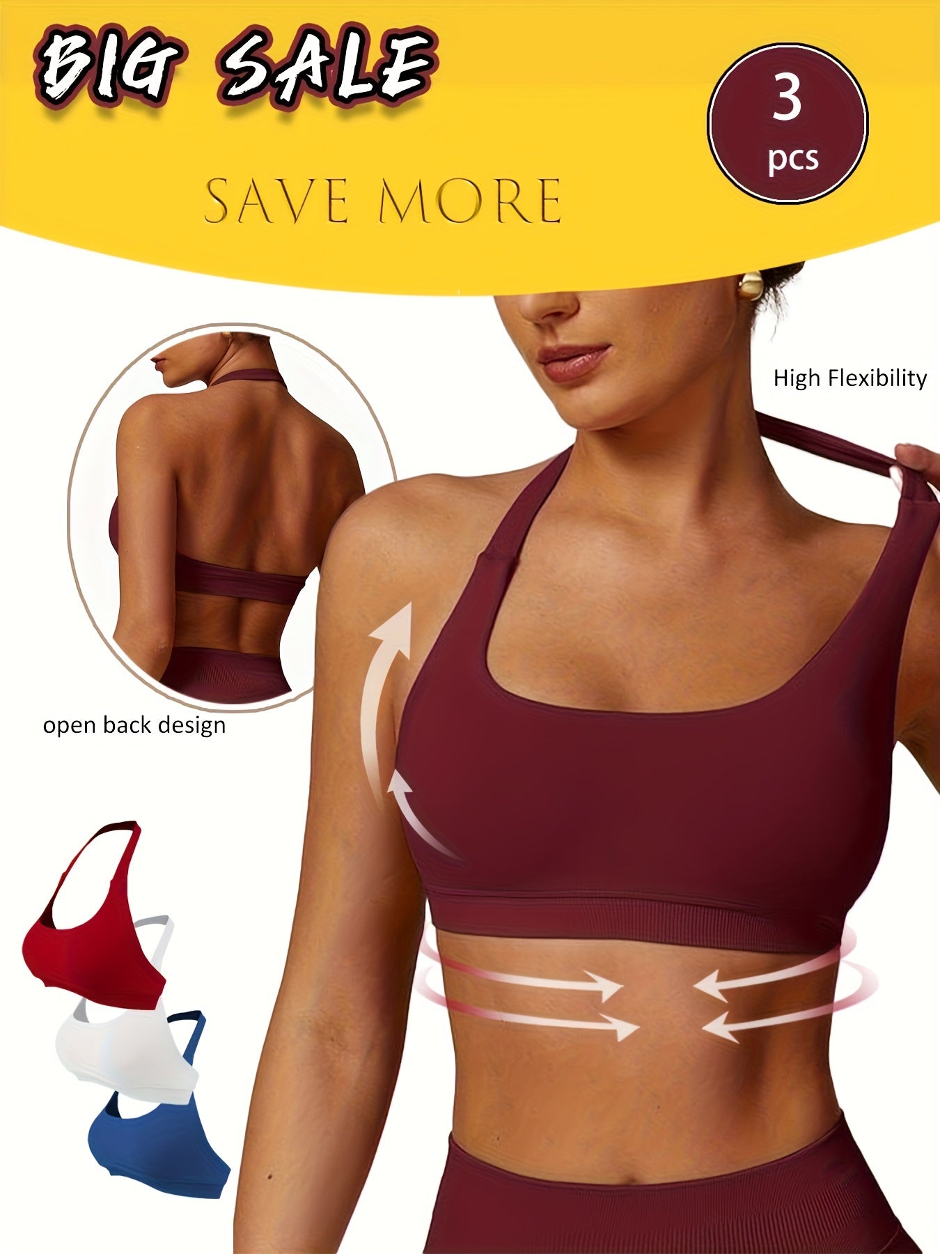 3-Pack Breathable Seamless Yoga Bras for Women CJ US