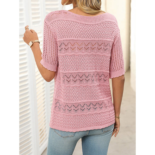 Women’s Short Sleeve Crochet Knit Hollow-Out Top CJ US