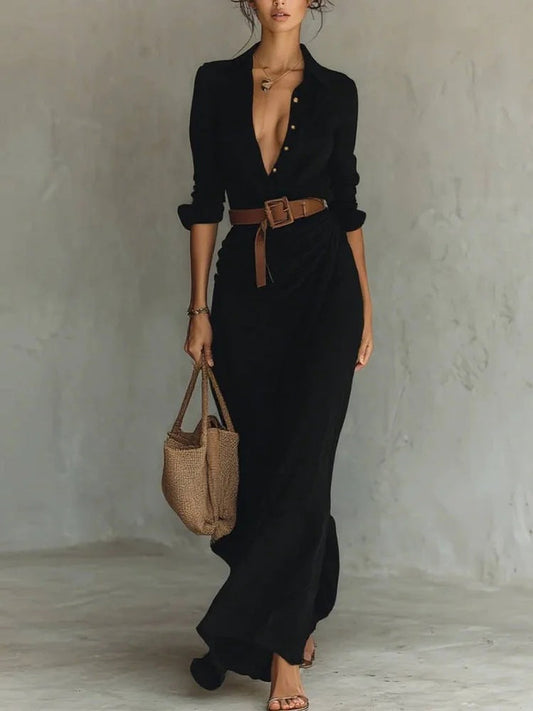 Women Autumn Elegant Sexy Solid Color Irregular Ruffle Dress With Belt