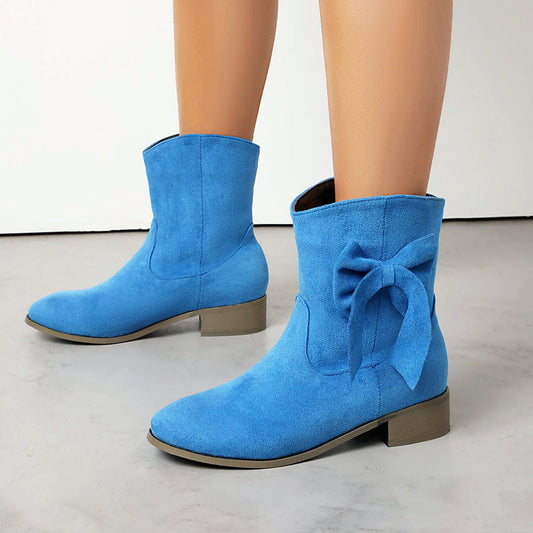 Low Heel Suede Large Size Sweet Bow Casual Boots CJ