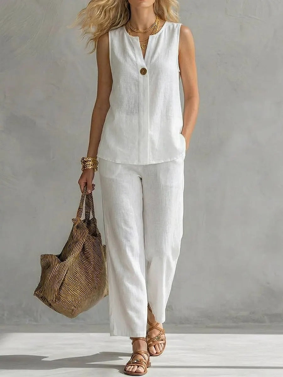 Casual Womens Sleeveless V-Neck Top Set