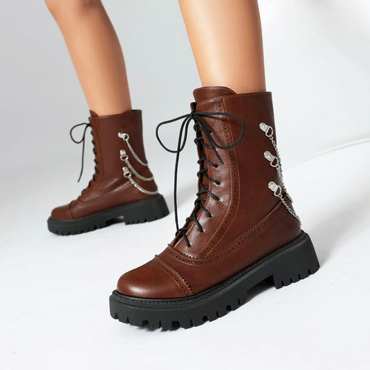 Large-size Womens Chunky-heeled Mid-calf Dr Martens Boots For Fall And Winter