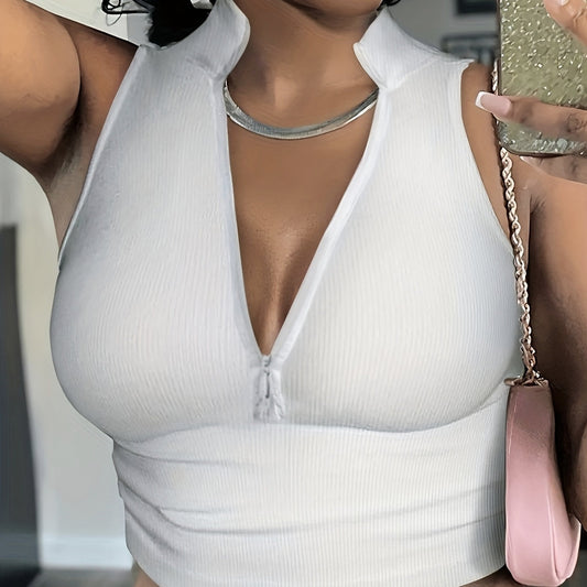 Women’s Ribbed V-Neck Zipper Camisole CJ US