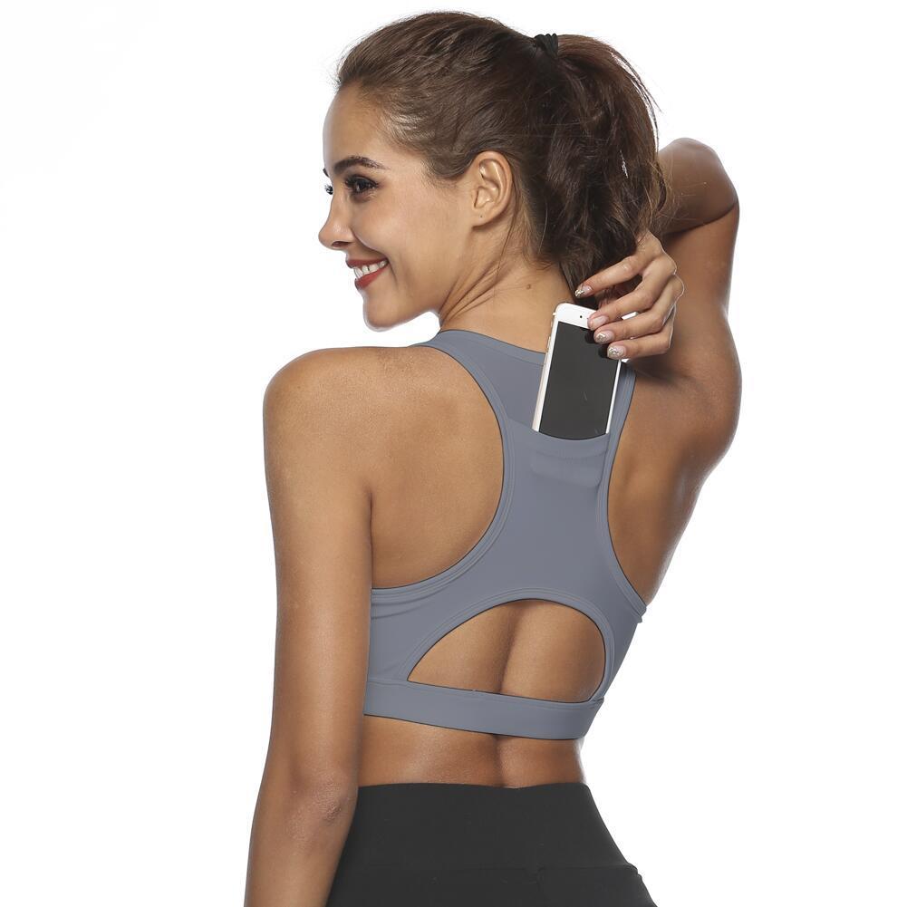 Women’s Pocket Sports Bra – Supportive Workout Bra with Phone Pocket CJ