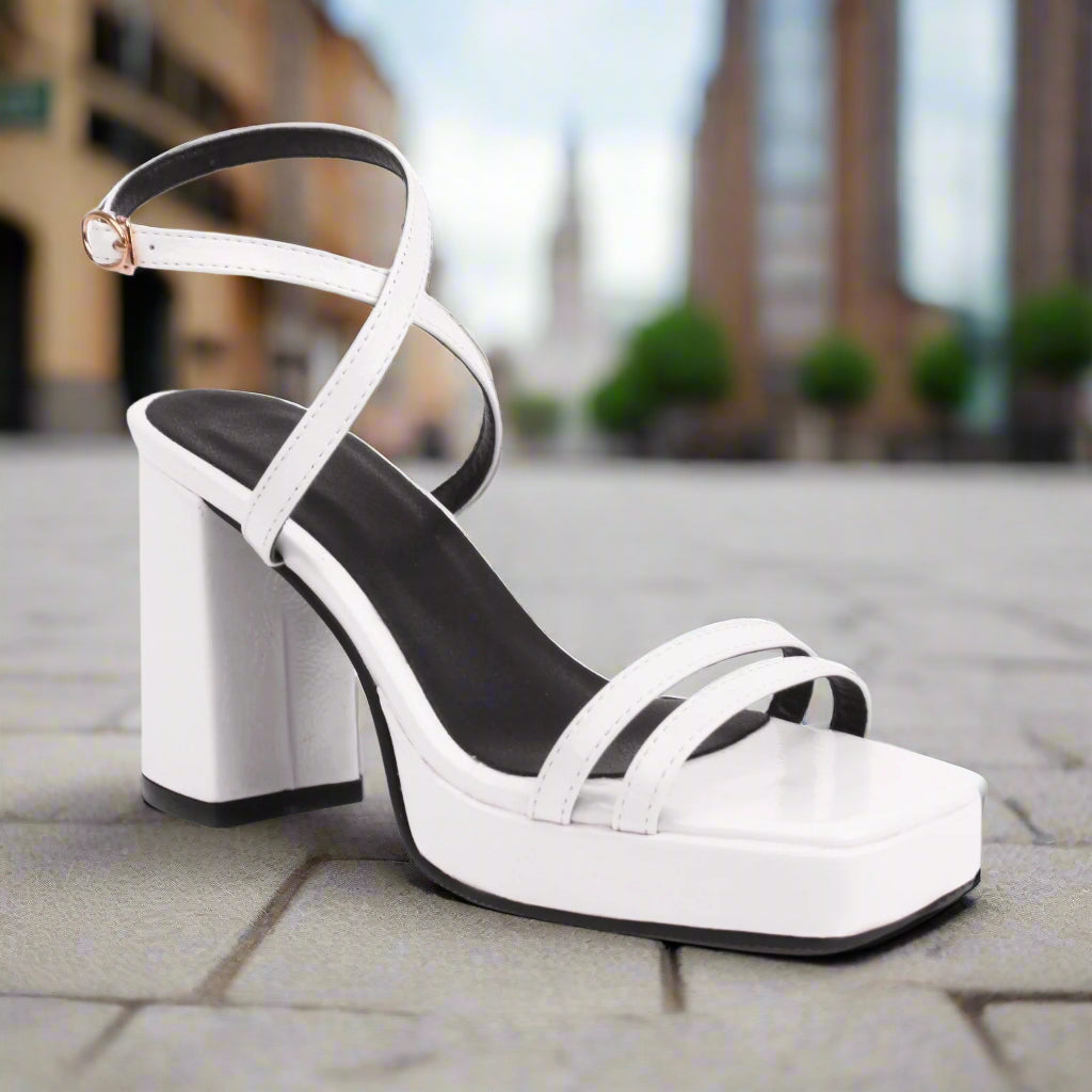 Square-Toe Buckle Strap High Heels – Elegant Thin-Strap Summer Block Heels CJ