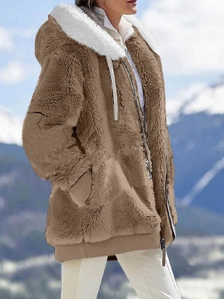 Plush Hooded Jacket – Oversized Fleece Zip-Up with Pockets CJ US