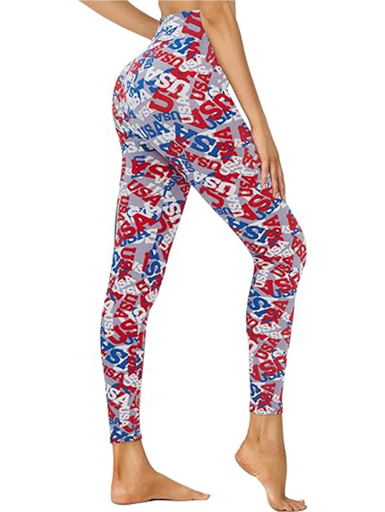 Cropped High-Rise Leggings – USA Flag Print Patriotic Workout Pants CJ US