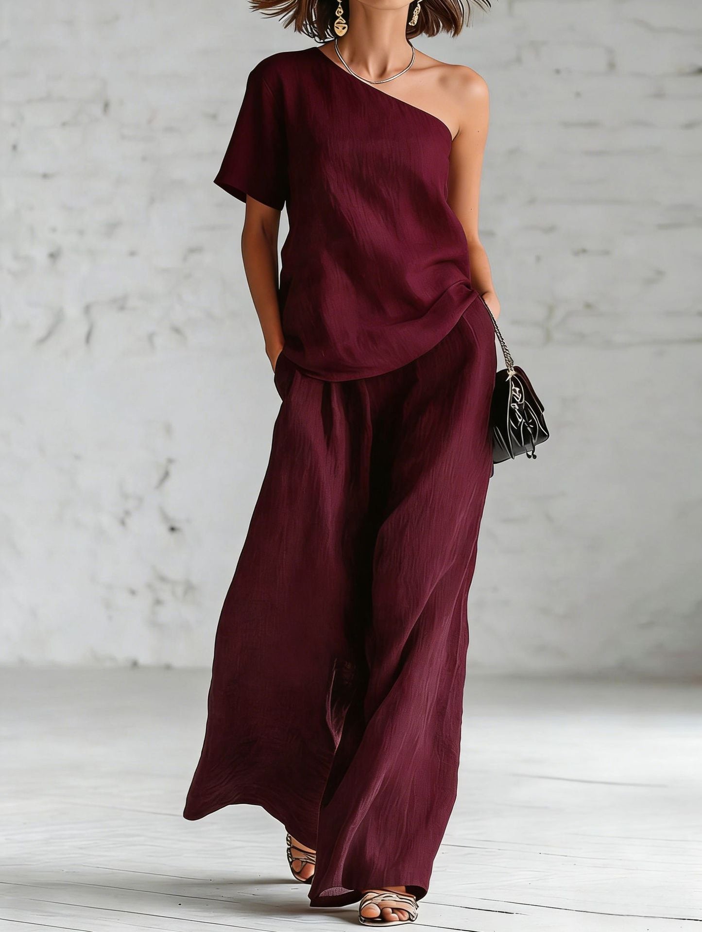Fashion Top And Wide-leg Pants Casual Set