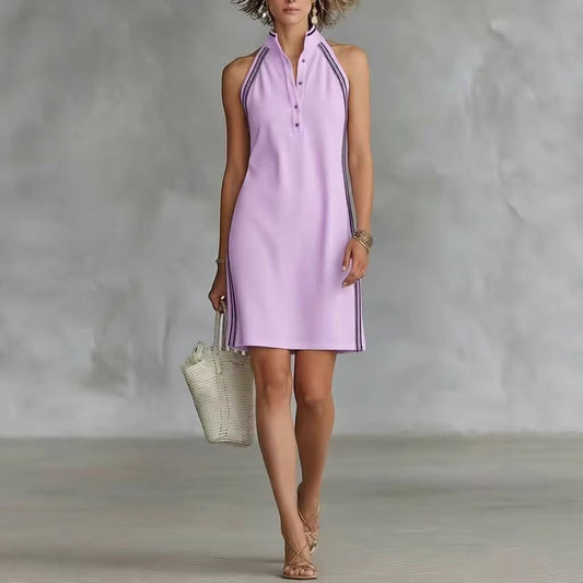 Solid-color Sleeveless Button-up Collar Dress