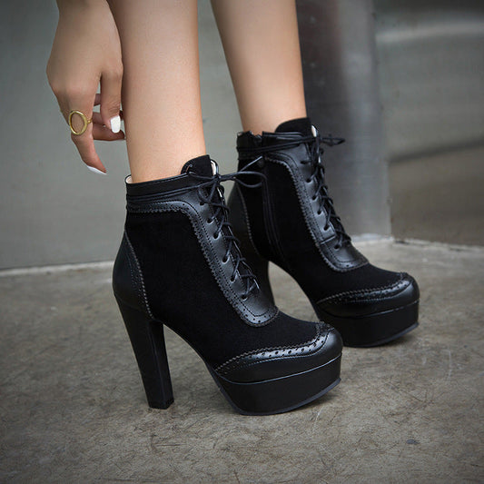 Women's Ultra-high Heel Round Toe Low-cut Martin Boots CJ