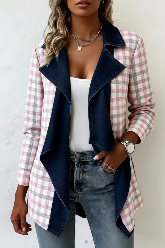 Patchwork Denim Collar Women's Long-sleeved Mid-length Coat