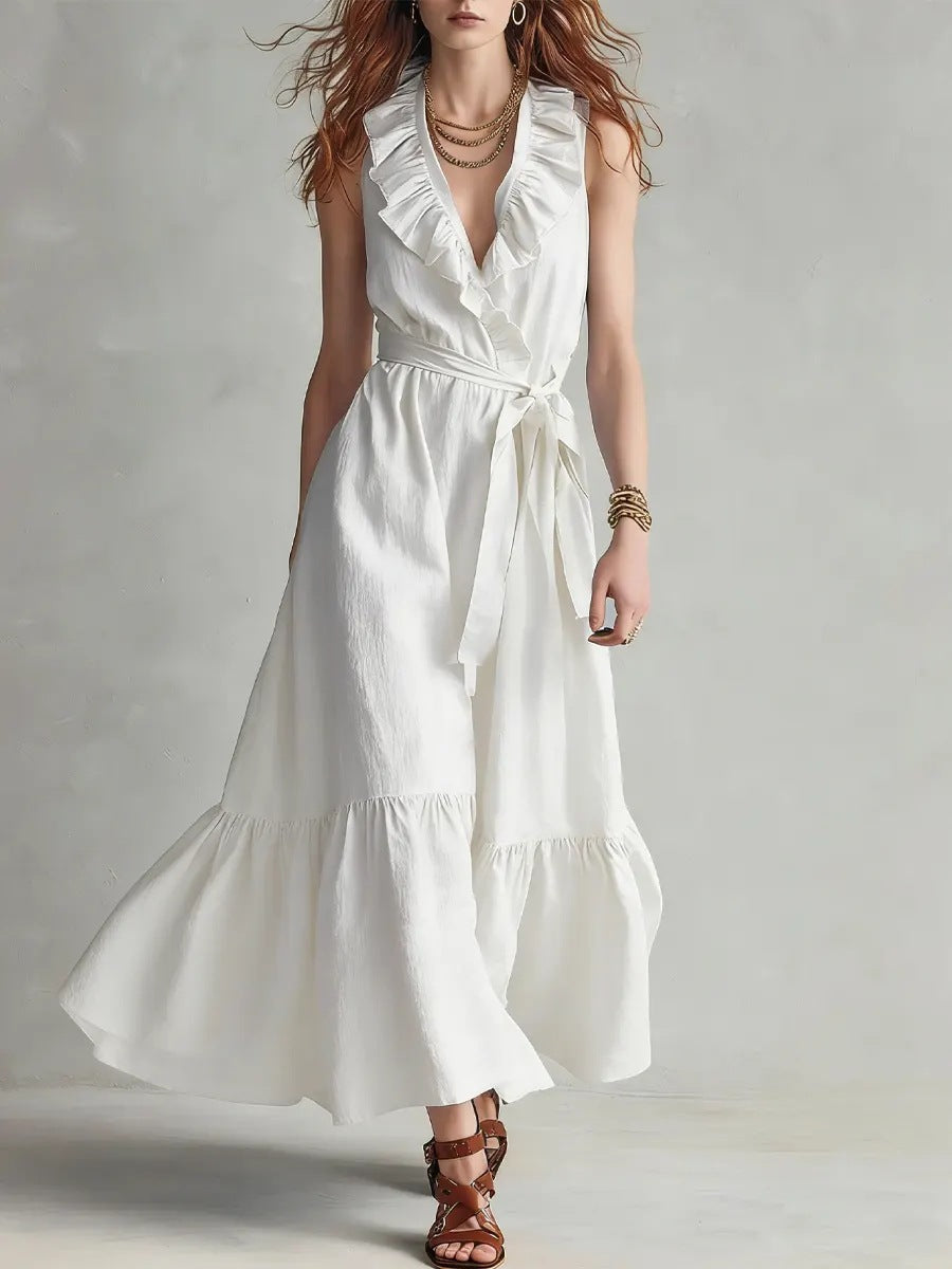 V-neck Sleeveless Lace-Up Panelled Dress
