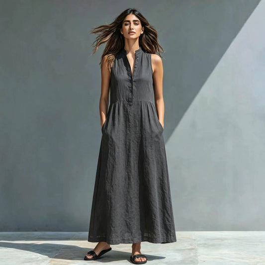 Resort-style Stand-collar Maxi Dress