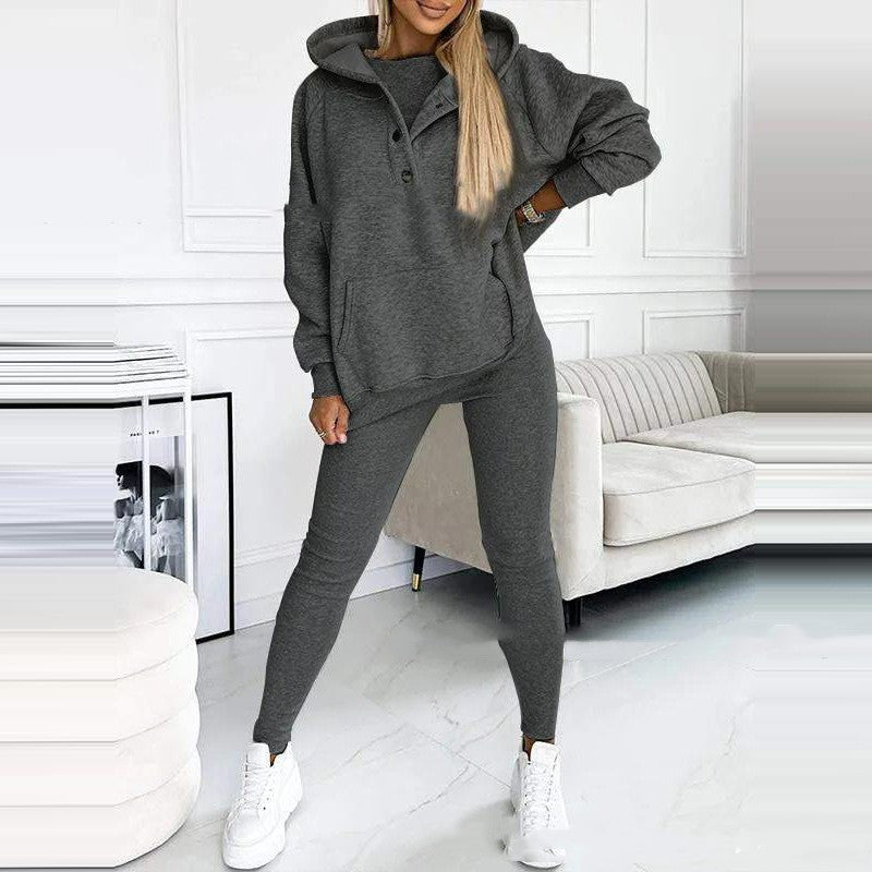 Women's Sports Suit Loose Hooded Sweatshirt & Vest Trousers | Diversi