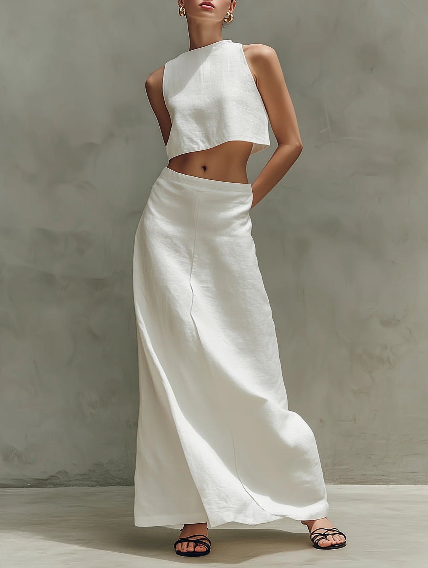 Summer Stylish Slimming Sleeveless Maxi Dress Elegant Two-Piece Set