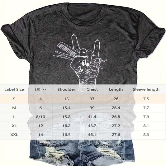 Print Crew Neck T-shirt, Casual Short Sleeve Top CJ
