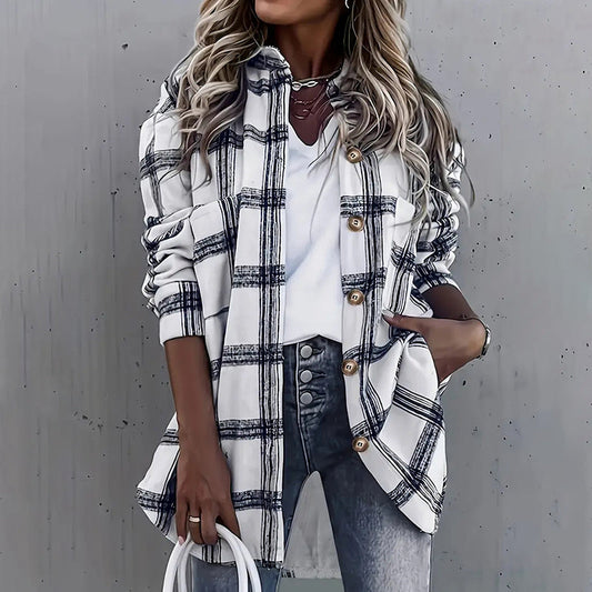 Womens Button Down Shirts Long Sleeve Plaid Shackets Business Casual Blouse Top CJ US