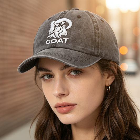 2pcs GOAT Ram Embroidered Baseball Cap - Vintage Washed Cotton Hat, Adjustable Unstructured Low Profile, Casual Outdoor Cap For Men Women