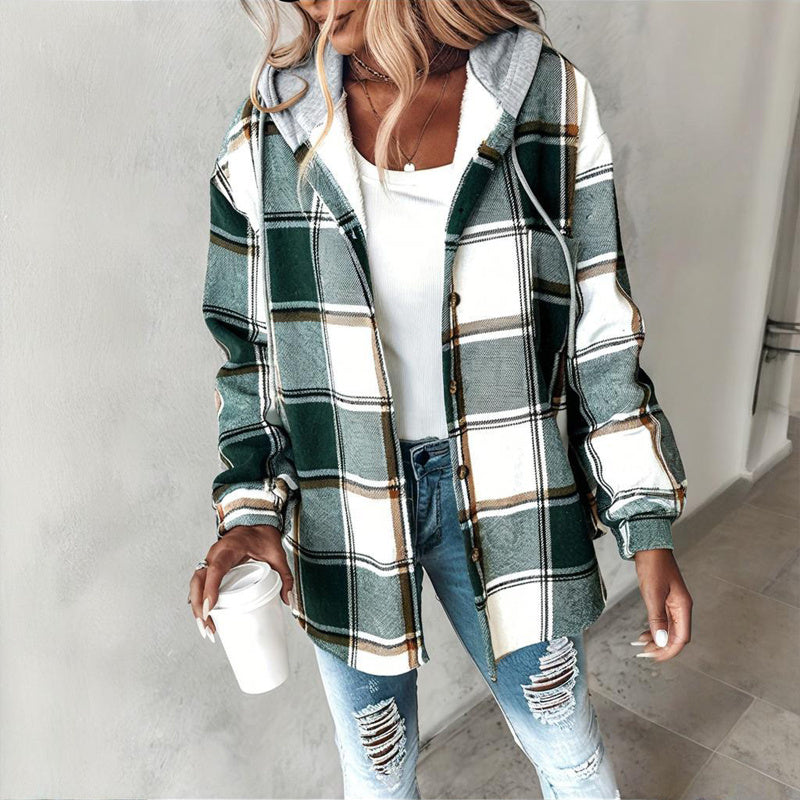 Plaid Drawstring Hoodie Shirt CJ US