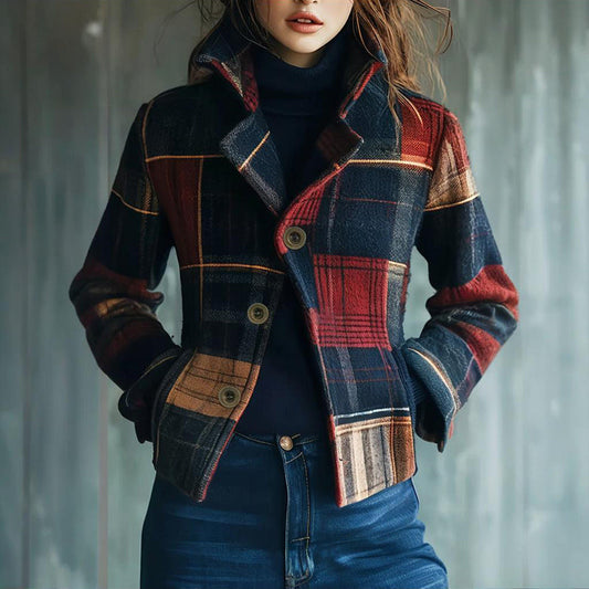 Vintage Women's Blazer With Stand Collar & Single Row Buttons Tailored Jacket For Autumn Winter Casual And Office Wear CJ US