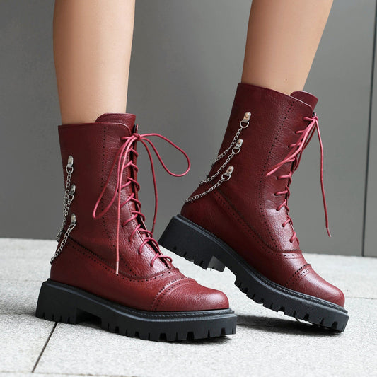 Large-size Womens Chunky-heeled Mid-calf Dr Martens Boots For Fall And Winter