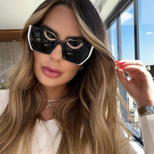 New Fashion Cat-eye Wide Temple Sunglasses for Women, High-end Ins Style, Full-frame UV Protection Sun Glasses