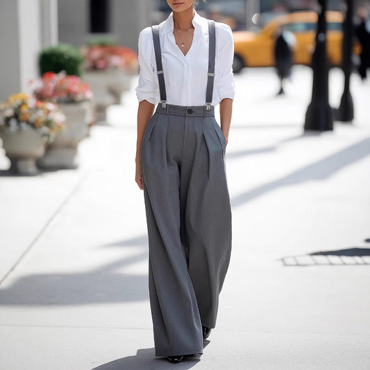 Women's adjustable detachable shoulder strap pocket pants