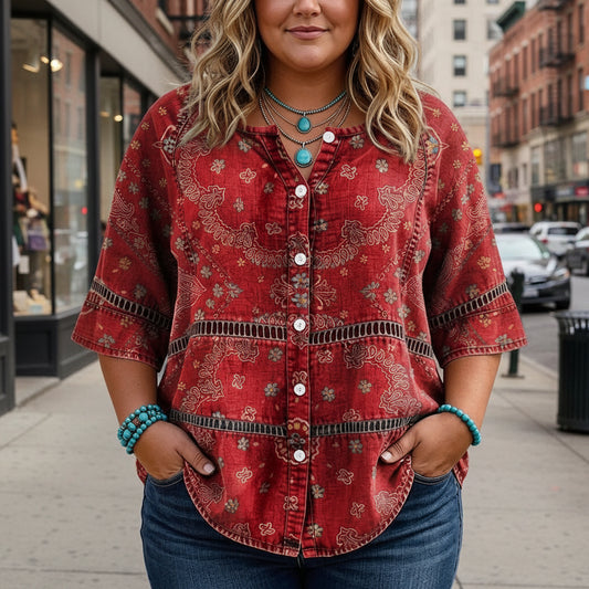 European And American Retro Bohemian Hollow-Out Plus-Size Top