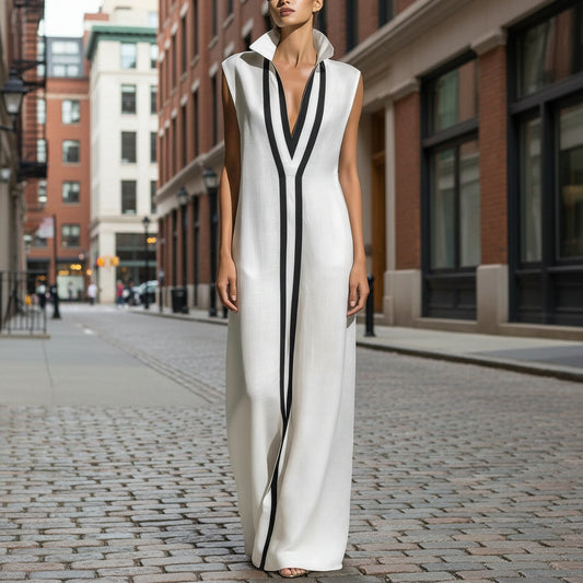 V-neck contrasting dress