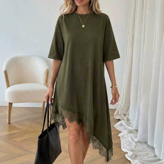 Women's Casual Solid Color Sexy Lace Trim Dress