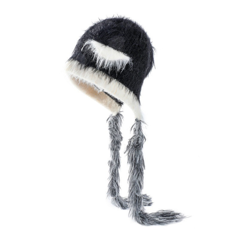 Cat Ears Mink Wool Ear Protection Color Matching Woven Hat Knitted Hat CJ
