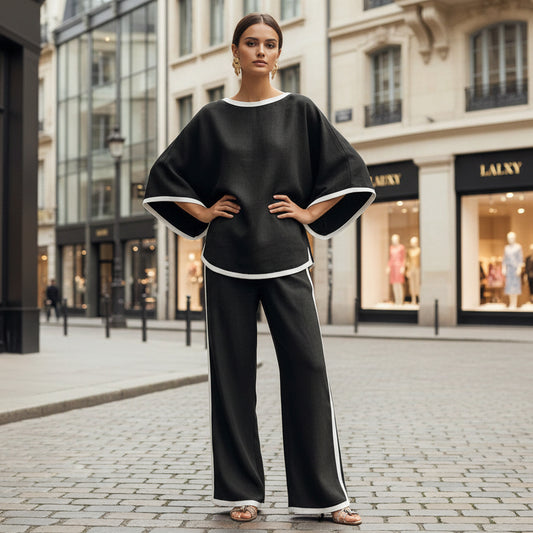 Round neck loose bat sleeves two-piece set