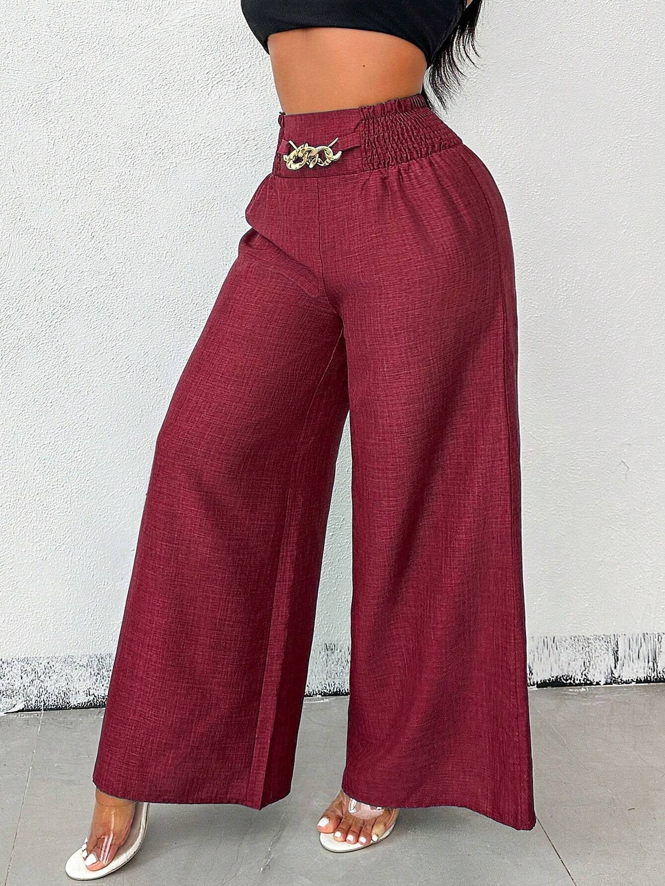 New Womens Fashionable Retro High-Waist Elastic Drapey Wide-Leg Long Pants For Women