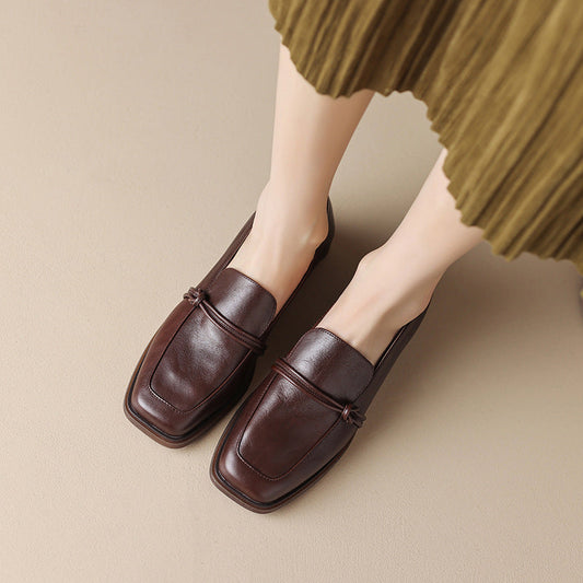 Retro Minimalist Design Womens Mid Heel Leather Shoes