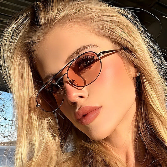 Retro Oval Fashionable Dual-Beam Metal Sunglasses For Sun Protection