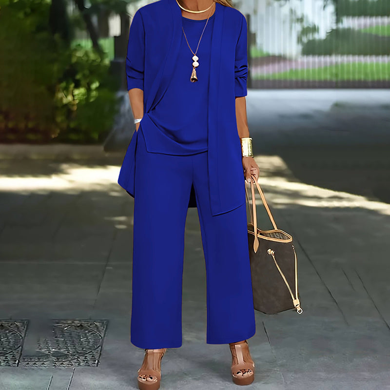 Women's Plus Size Casual 3-Piece Set Open Front Cardigan Sleeveless Vest Pants Solid Color Lounge Set CJ US