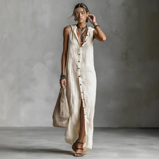 Sleeveless hooded breasted dress
