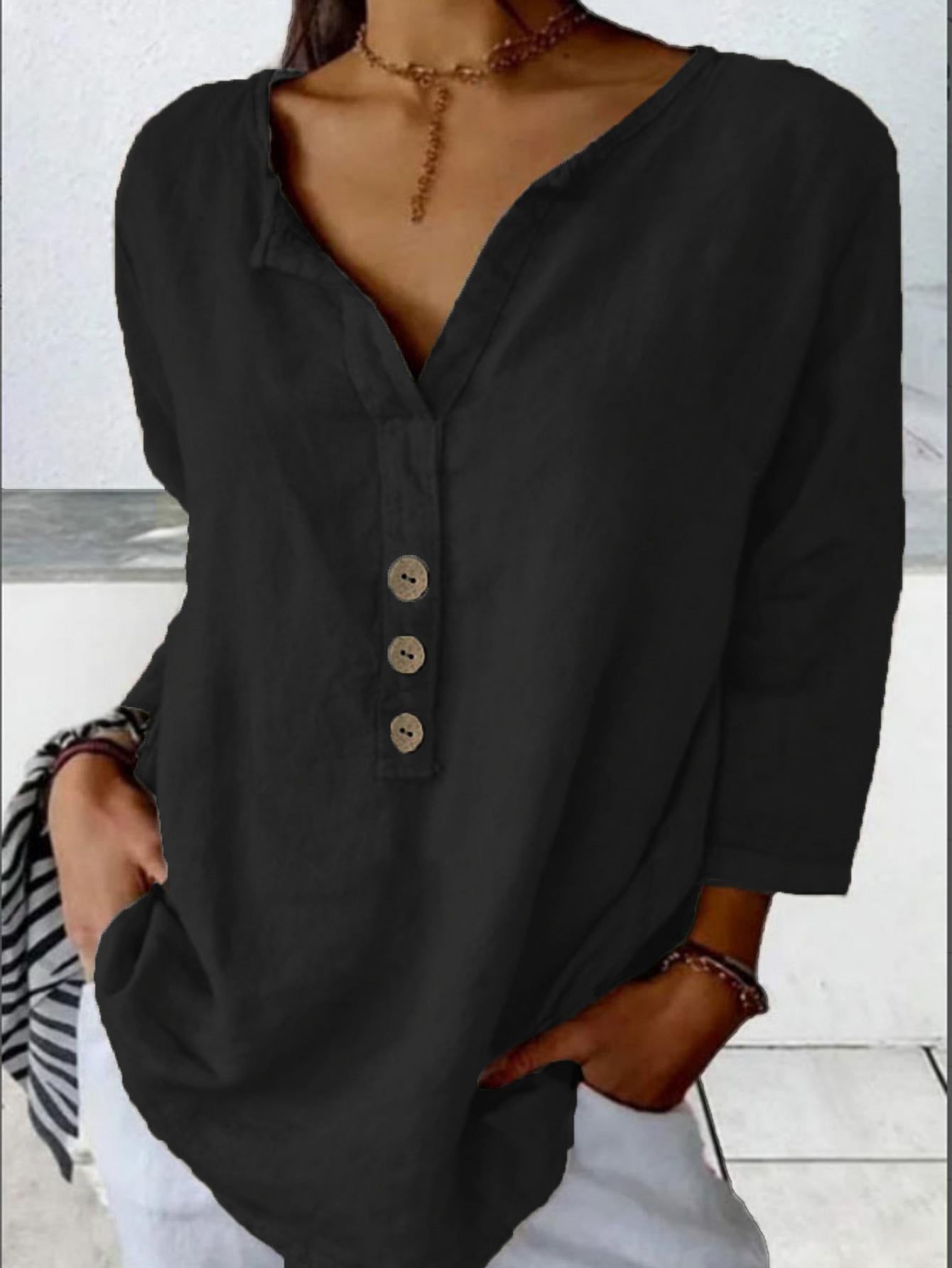 Modern Notched-Collar Button-Down Shirt – Relaxed Chic Staple CJ US