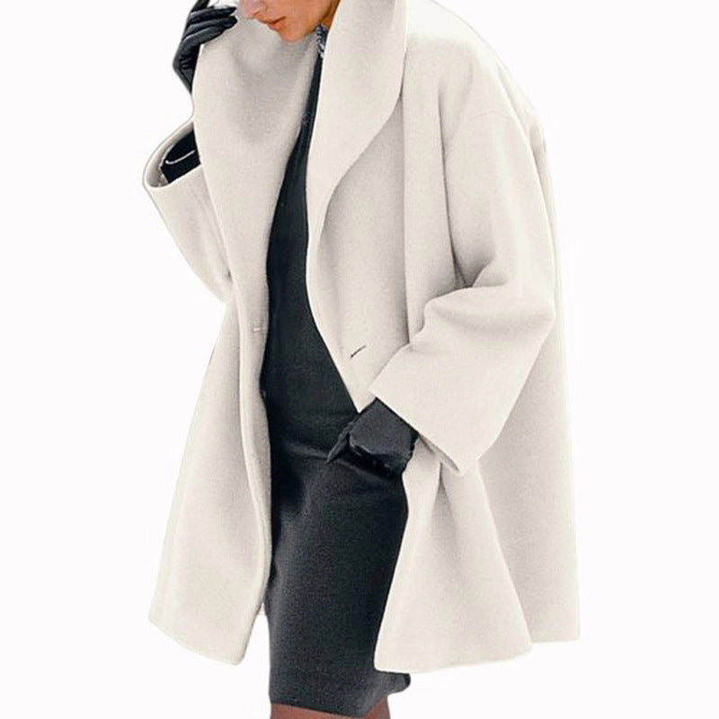 Plus Size Women's Solid Color Round Neck Button Coat - Oversized Hooded Wool-Like Long Coat For Fall&Winter CJ US