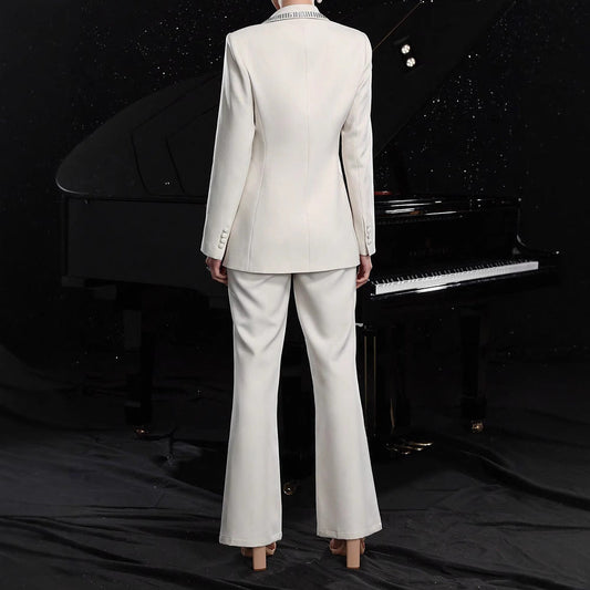 Women's Fashionable, Elegant Hollow-Out Suit Jacket And Pants Set