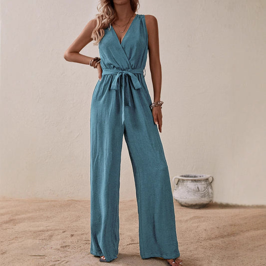 Strap High-Waist Sleeveless Jumpsuit Fashion Casual Set